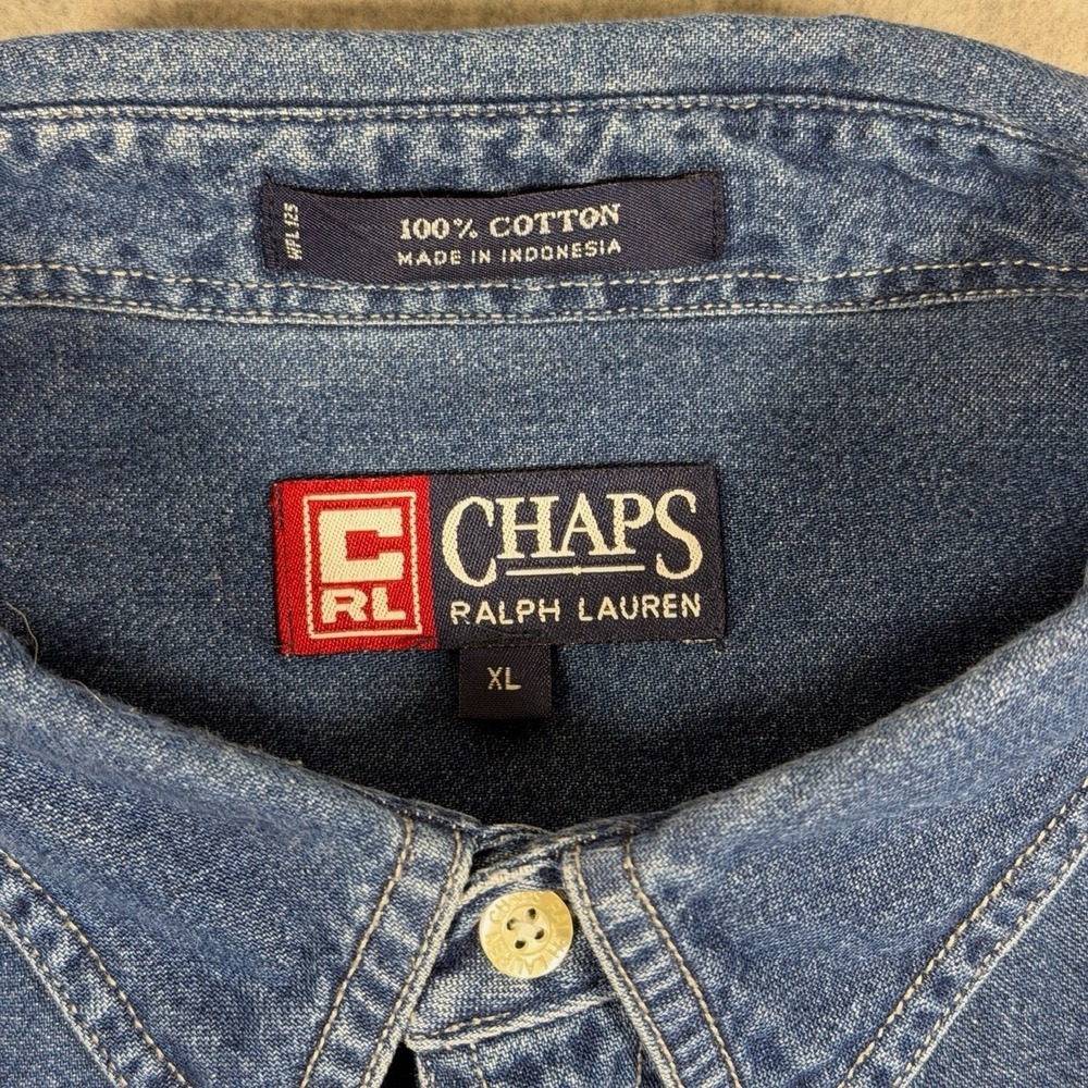 Vintage Chaps Ralph Lauren Shirt Mens XL Blue Denim Oversized Button Up Western - Picture 3 of 12